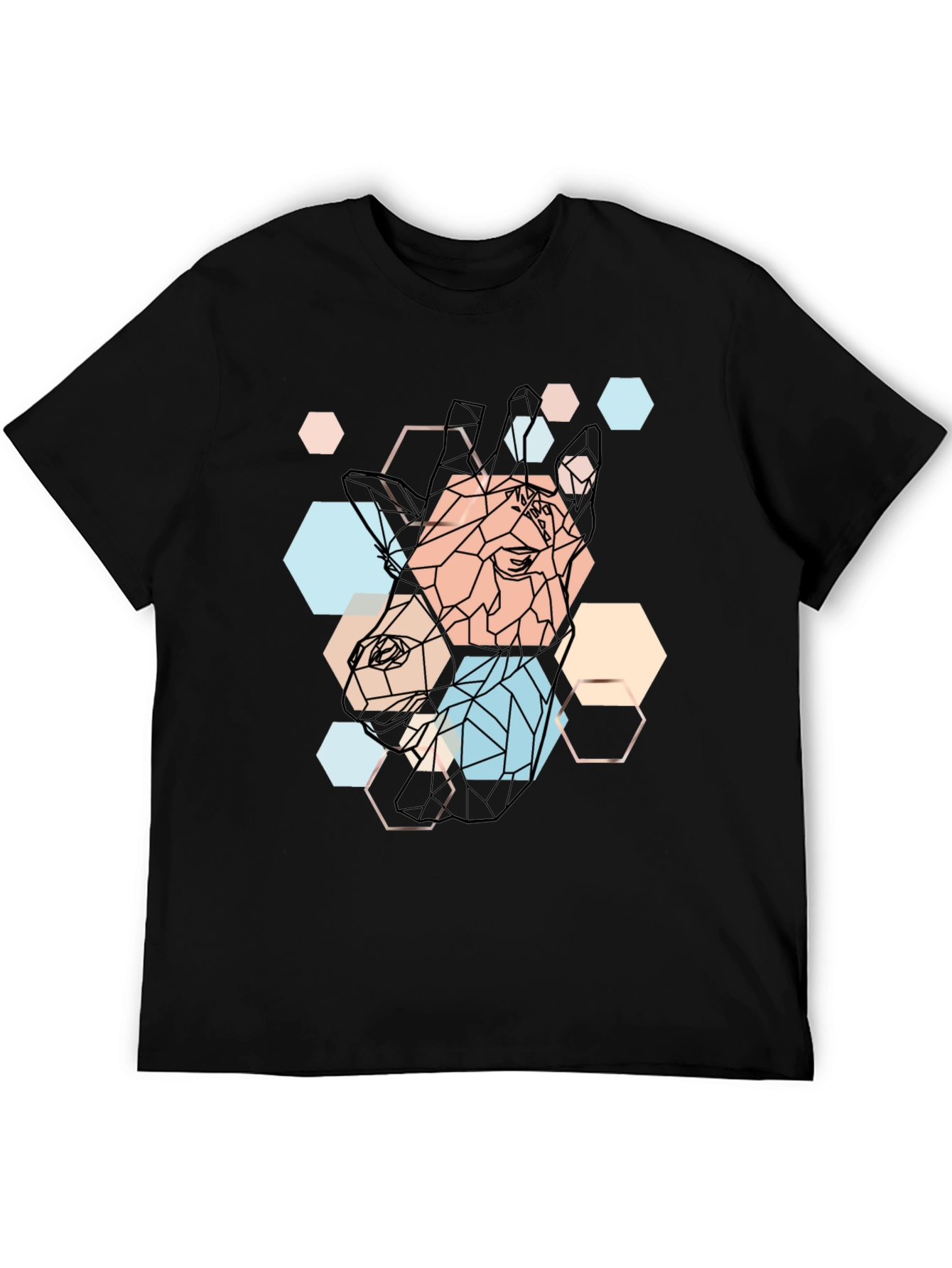 Geometric Giraffe Print Black T-Shirt