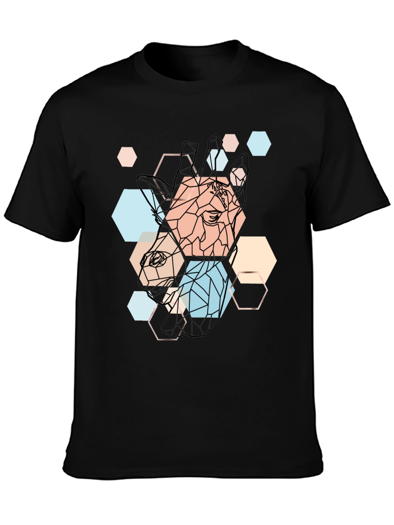 Geometric Giraffe Print Black T-Shirt