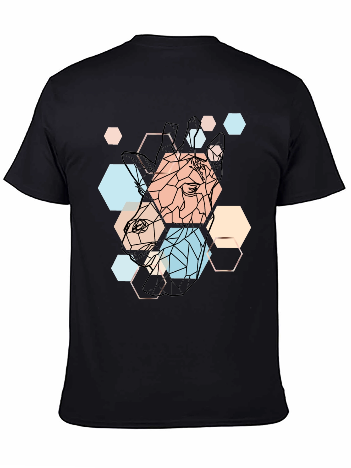 Geometric Giraffe Print Black T-Shirt