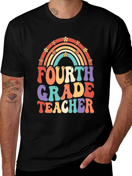 Fourth Grade Teacher Retro Rainbow T-Shirt