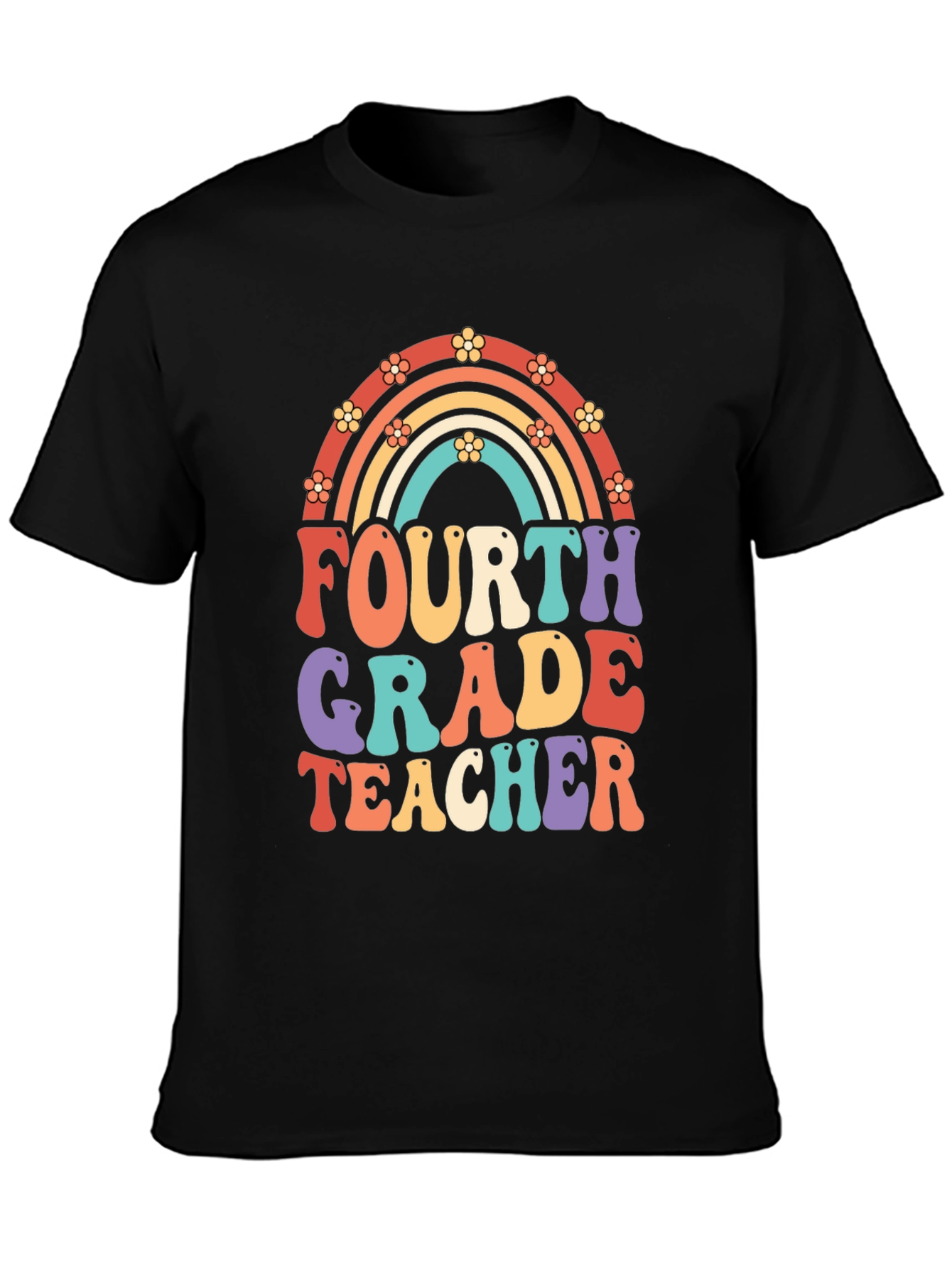 Fourth Grade Teacher Retro Rainbow T-Shirt