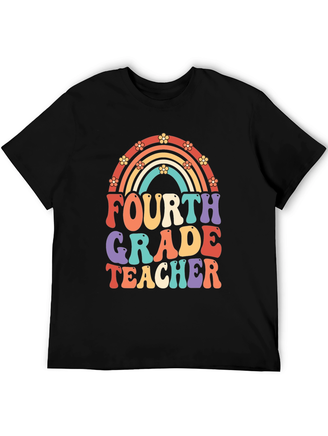 Fourth Grade Teacher Retro Rainbow T-Shirt