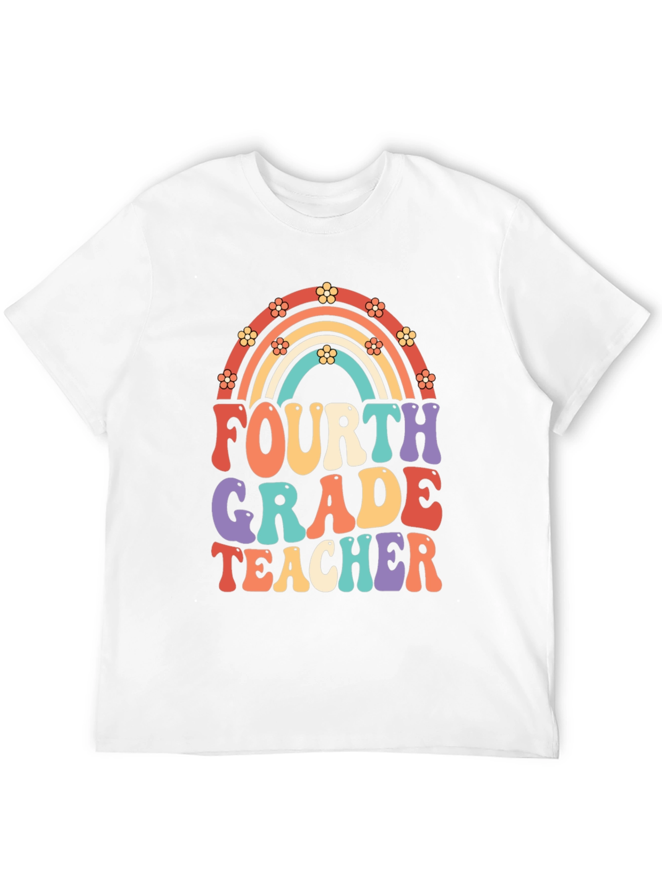 Fourth Grade Teacher Retro Rainbow T-Shirt