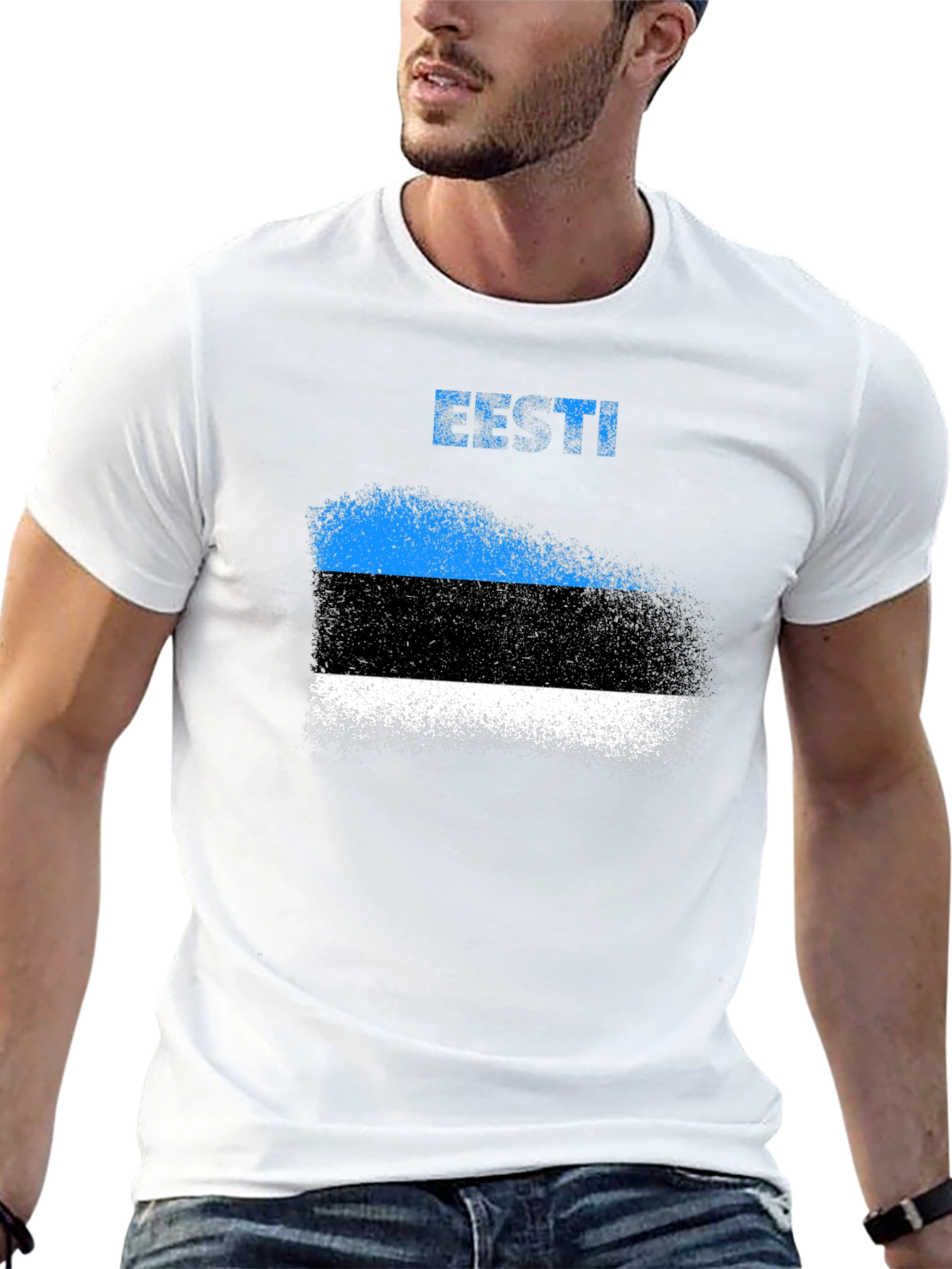 Estonia Flag Grunge T-Shirt - Black