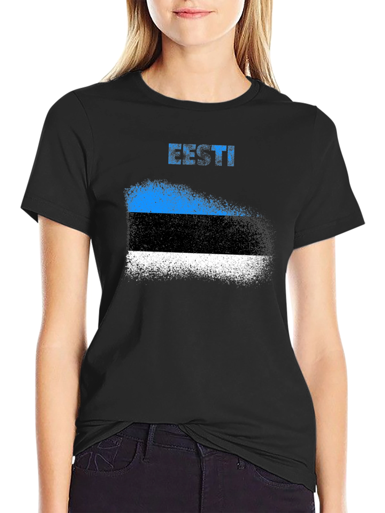 Estonia Flag Grunge T-Shirt - Black