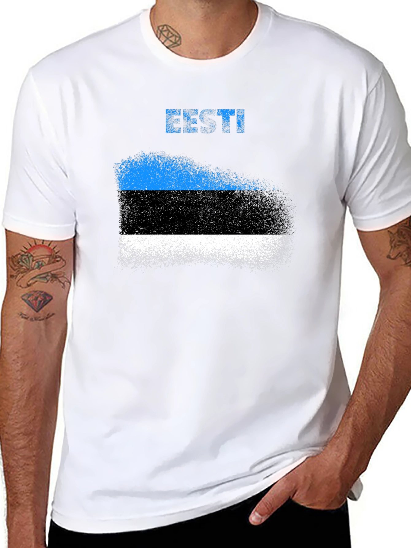 Estonia Flag Grunge T-Shirt - Black