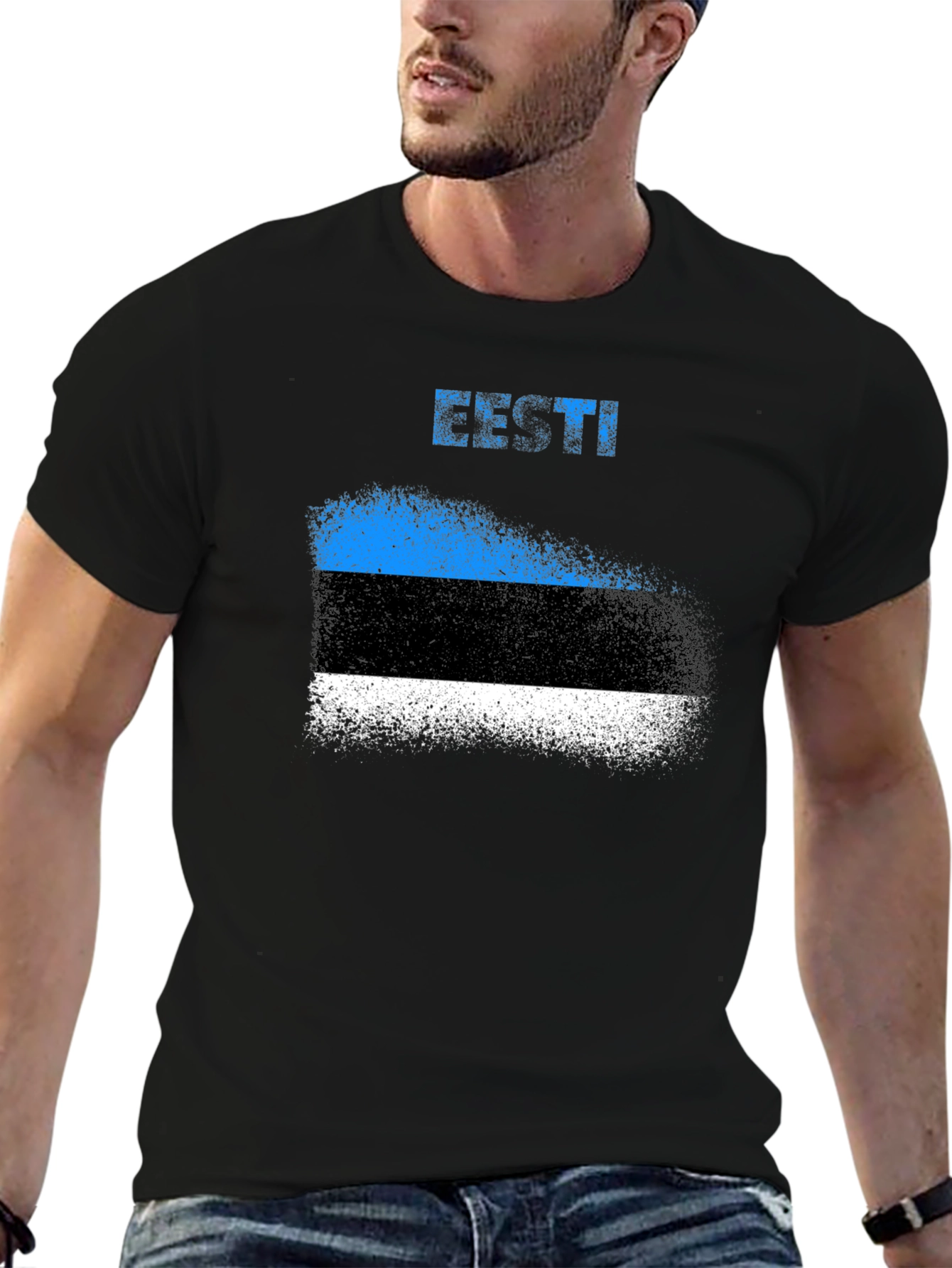 Estonia Flag Grunge T-Shirt - Black