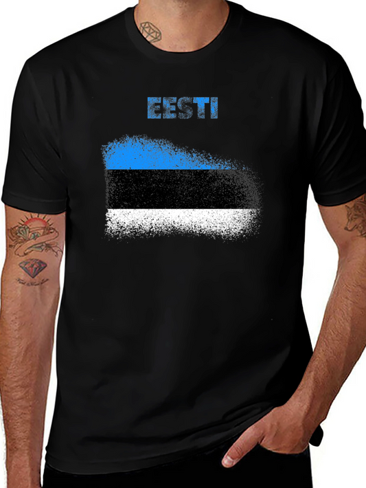 Estonia Flag Grunge T-Shirt - Black