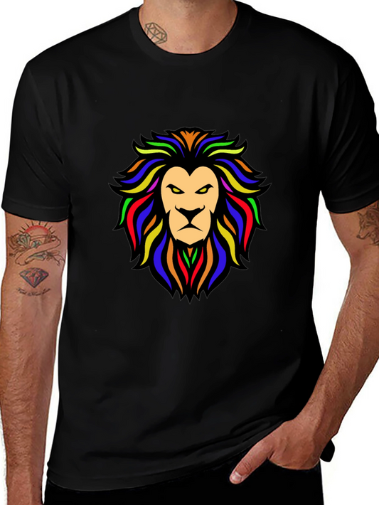Colorful Lion Graphic Black T-Shirt