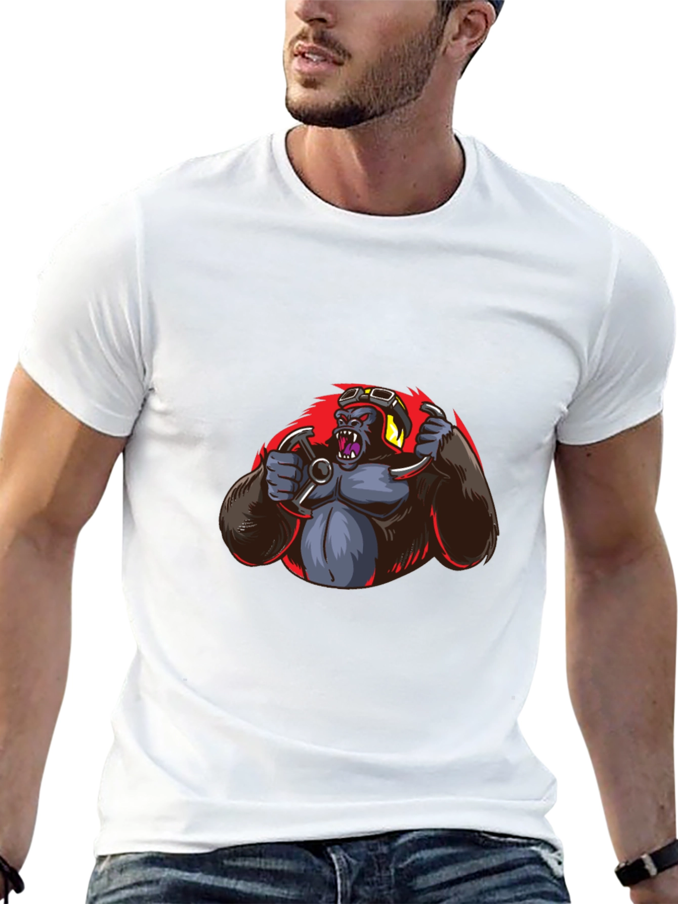 Biker Gorilla Graphic Tee - Black