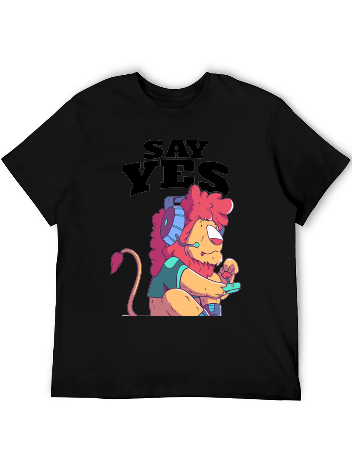 Say Yes Lion Gamer Black T-Shirt