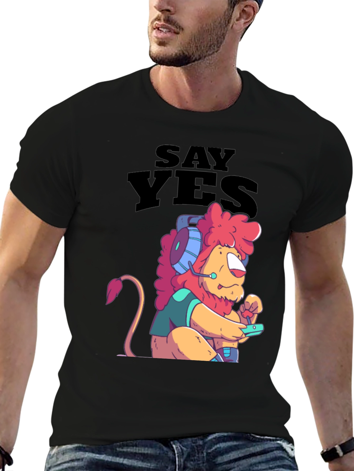 Say Yes Lion Gamer Black T-Shirt