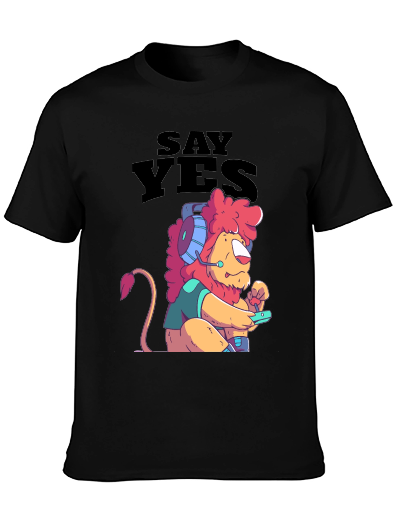 Say Yes Lion Gamer Black T-Shirt