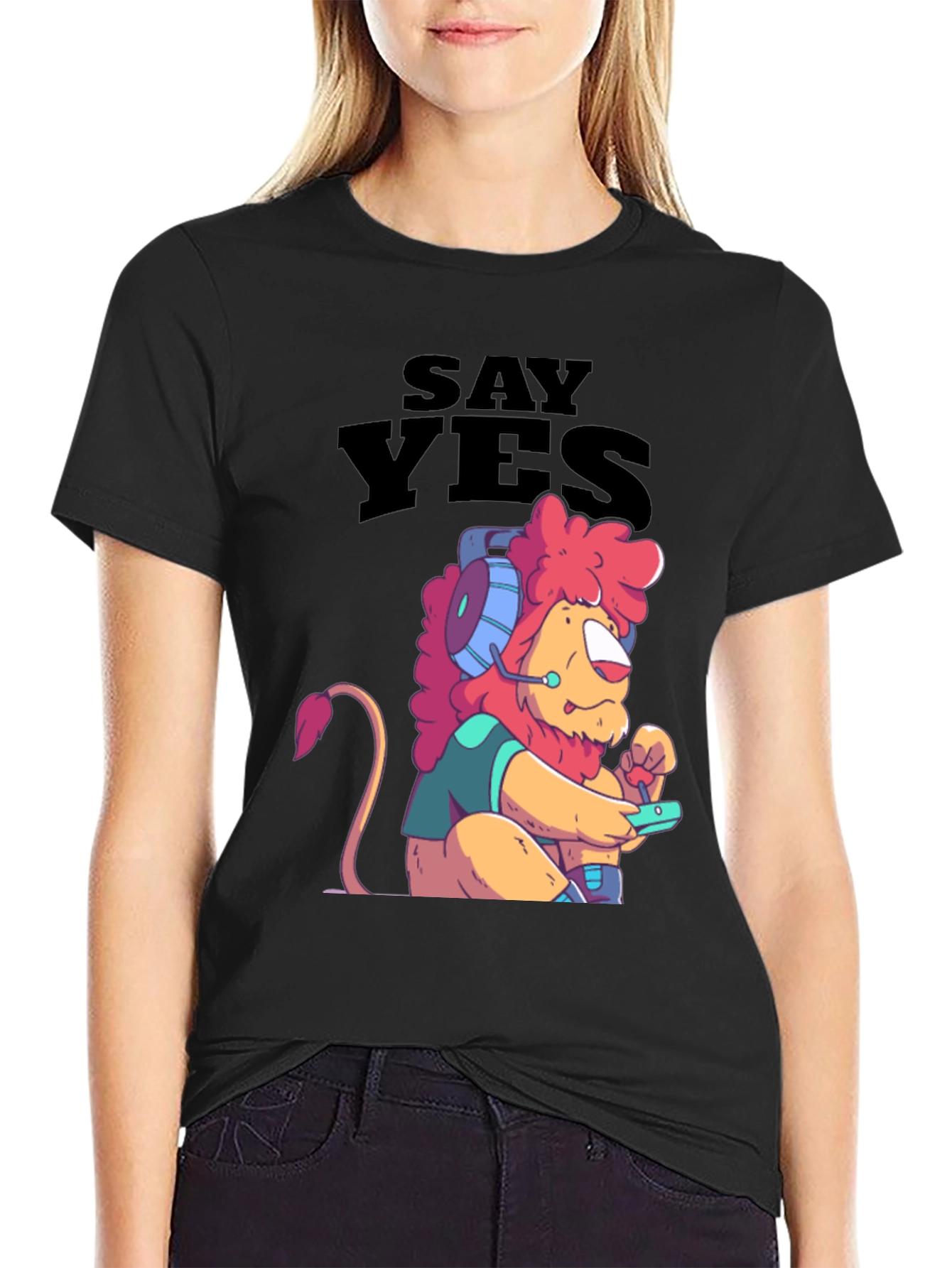 Say Yes Lion Gamer Black T-Shirt