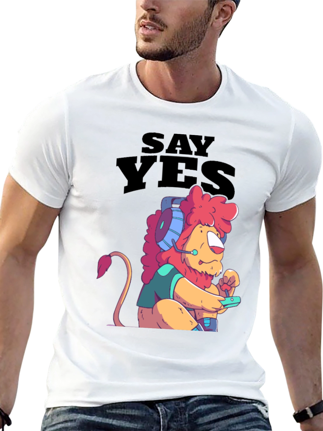 Say Yes Lion Gamer Black T-Shirt