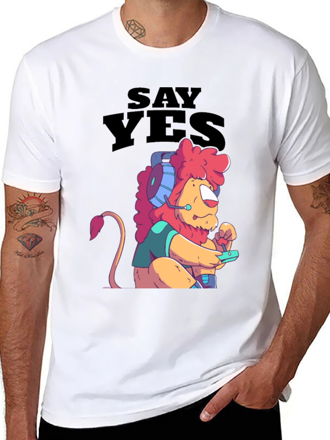 Say Yes Lion Gamer Black T-Shirt