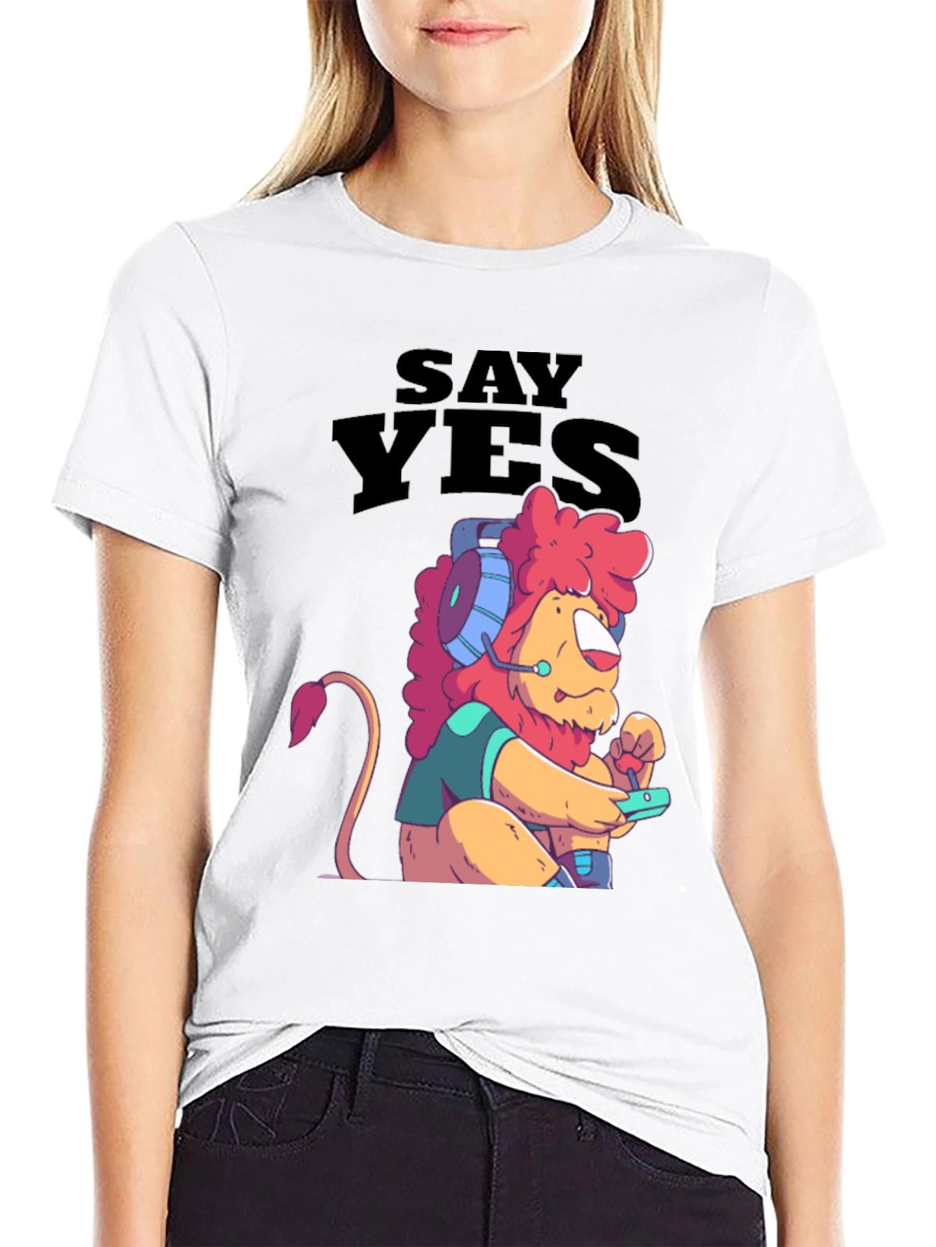 Say Yes Lion Gamer Black T-Shirt