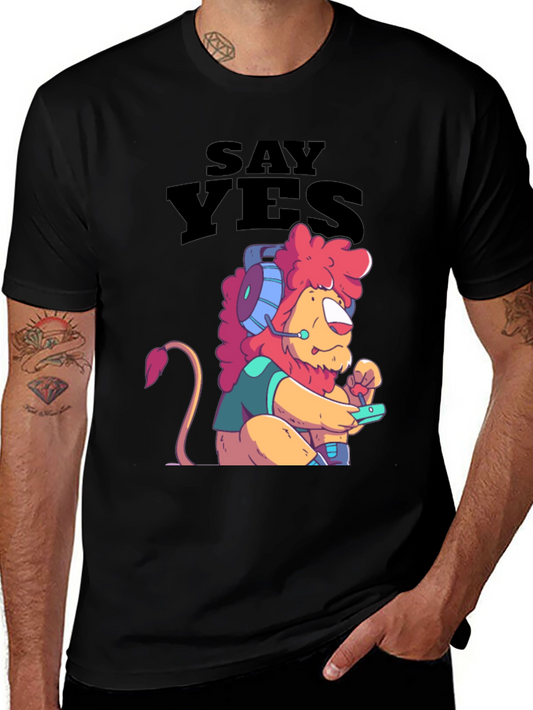 Say Yes Lion Gamer Black T-Shirt