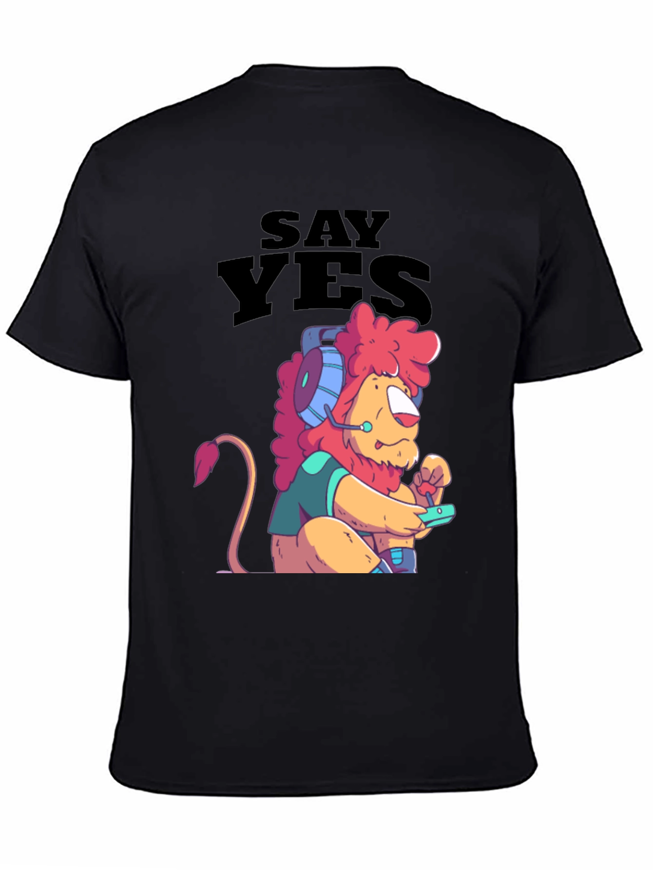 Say Yes Lion Gamer Black T-Shirt