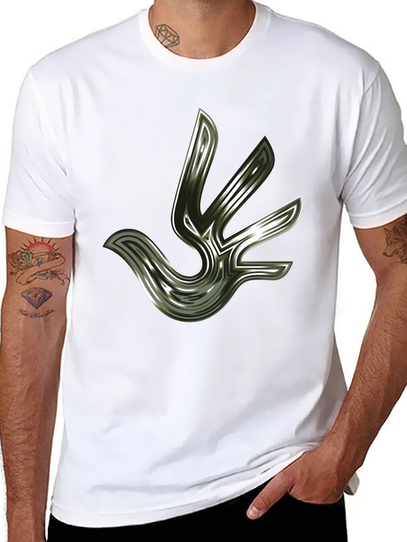 Abstract Bird Graphic Black T-Shirt