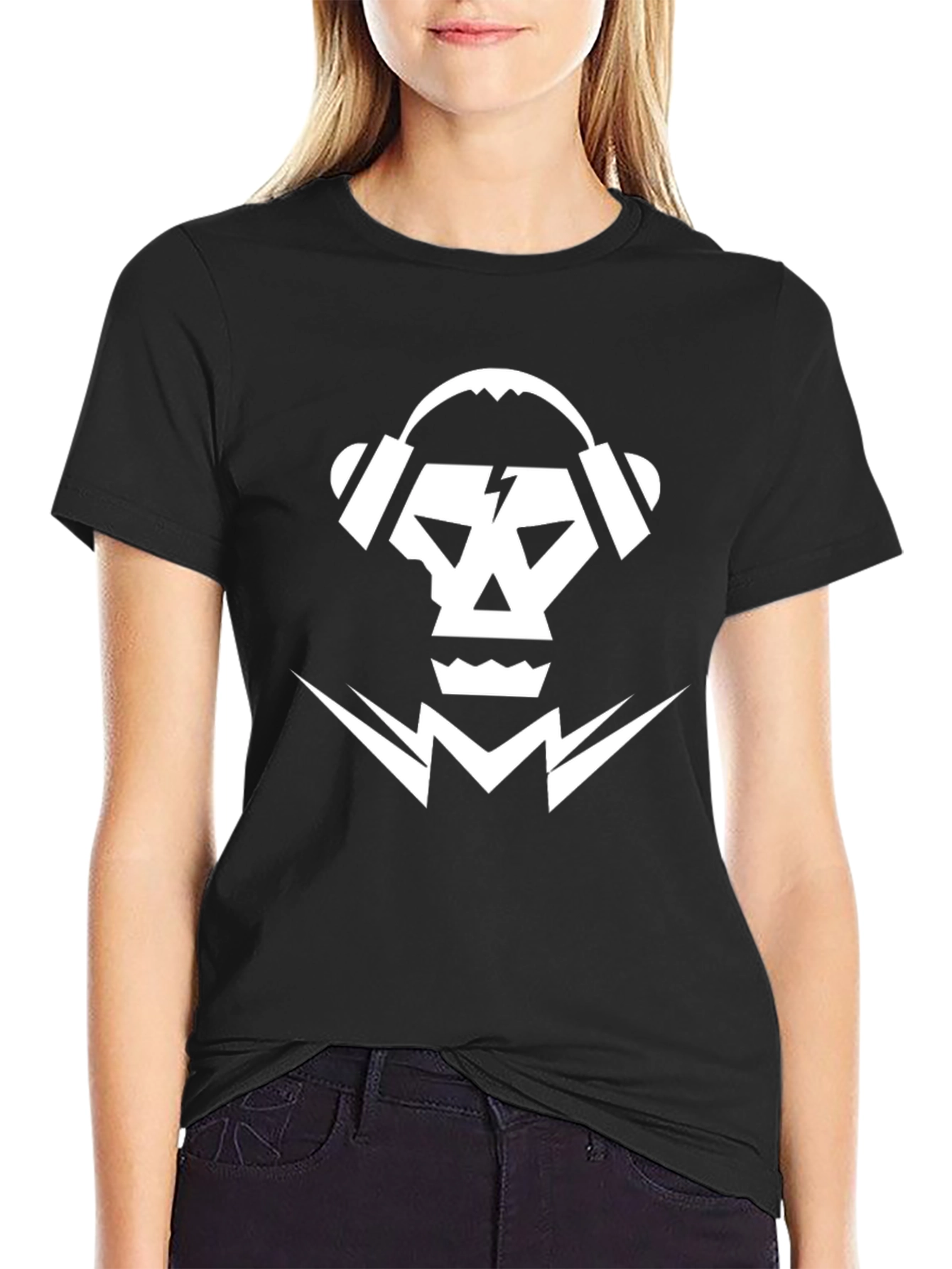 Skull DJ Graphic Tee - Black Cotton T-Shirt