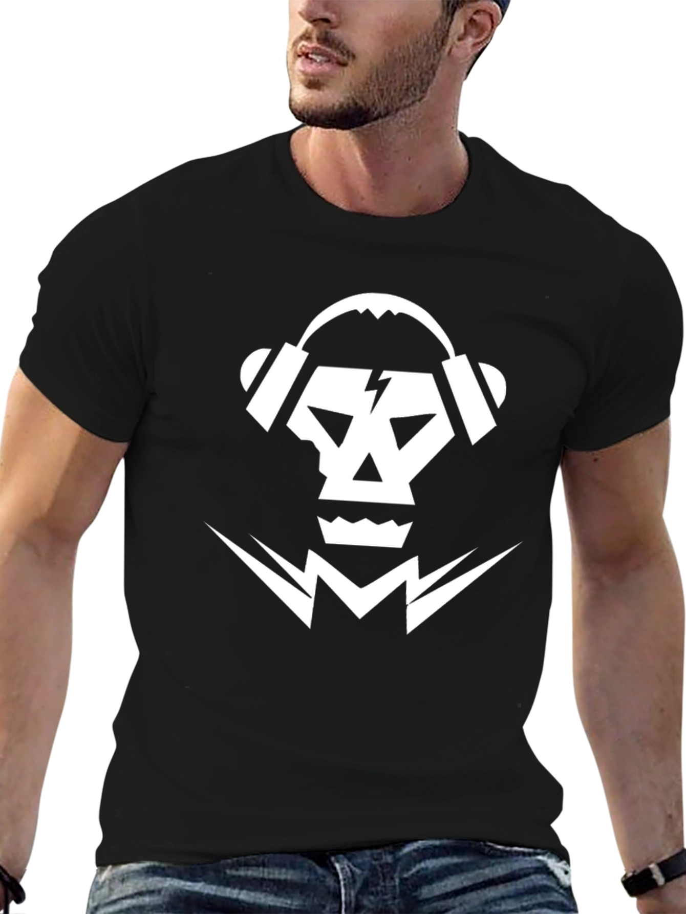Skull DJ Graphic Tee - Black Cotton T-Shirt