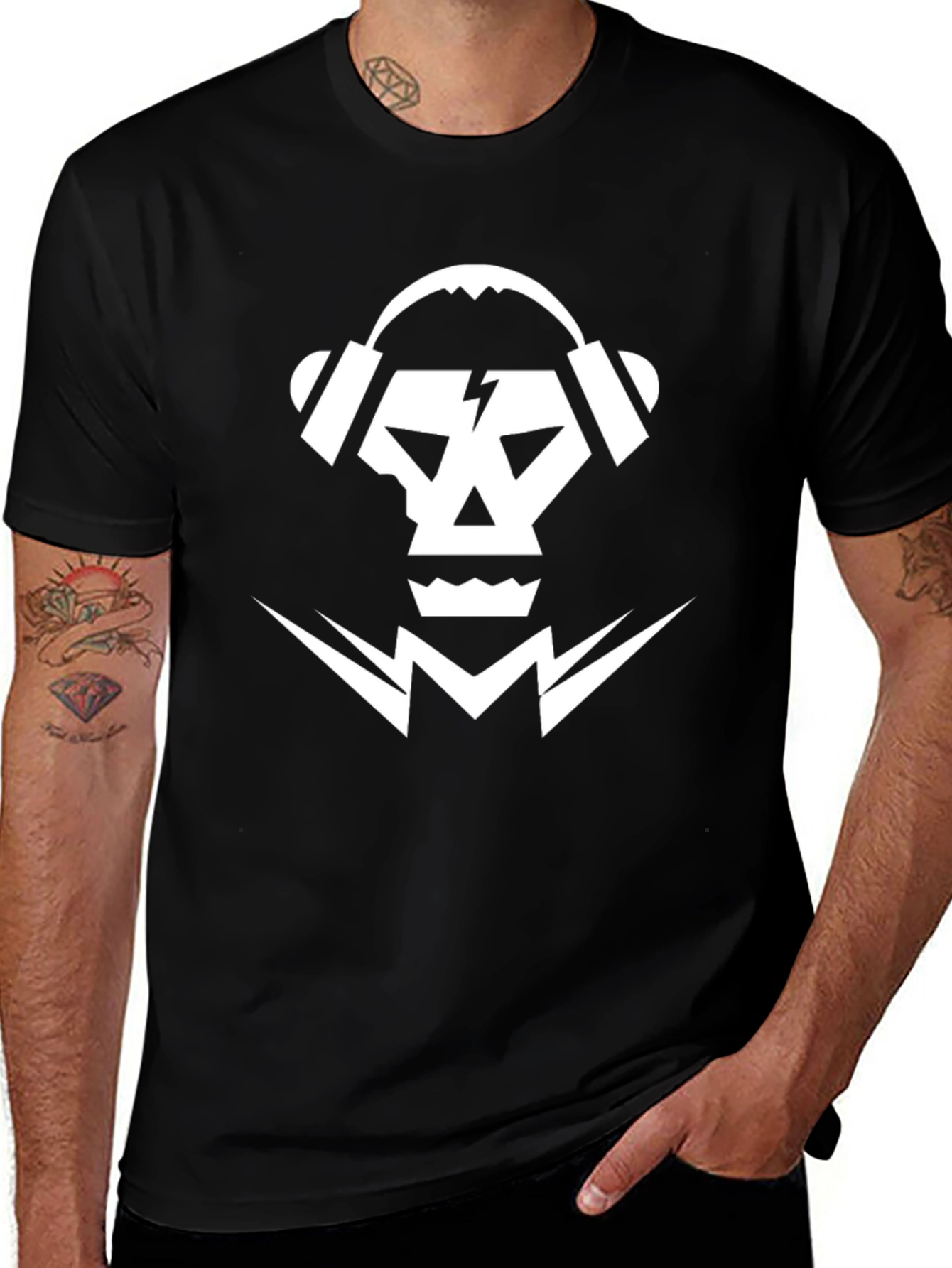 Skull DJ Graphic Tee - Black Cotton T-Shirt