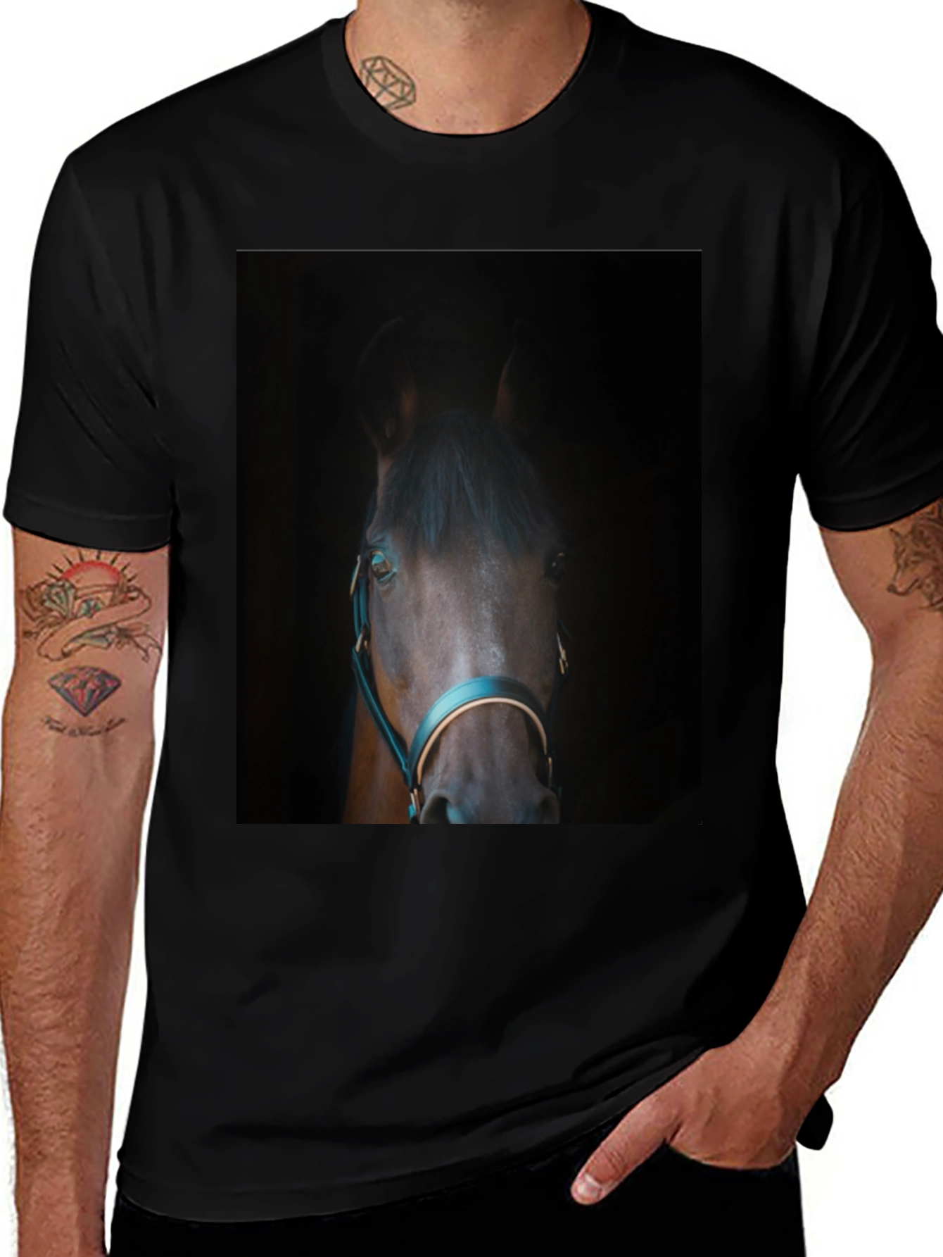 Horse Portrait Black T-Shirt - Equestrian Style
