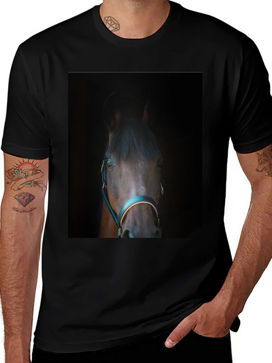 Horse Portrait Black T-Shirt - Equestrian Style