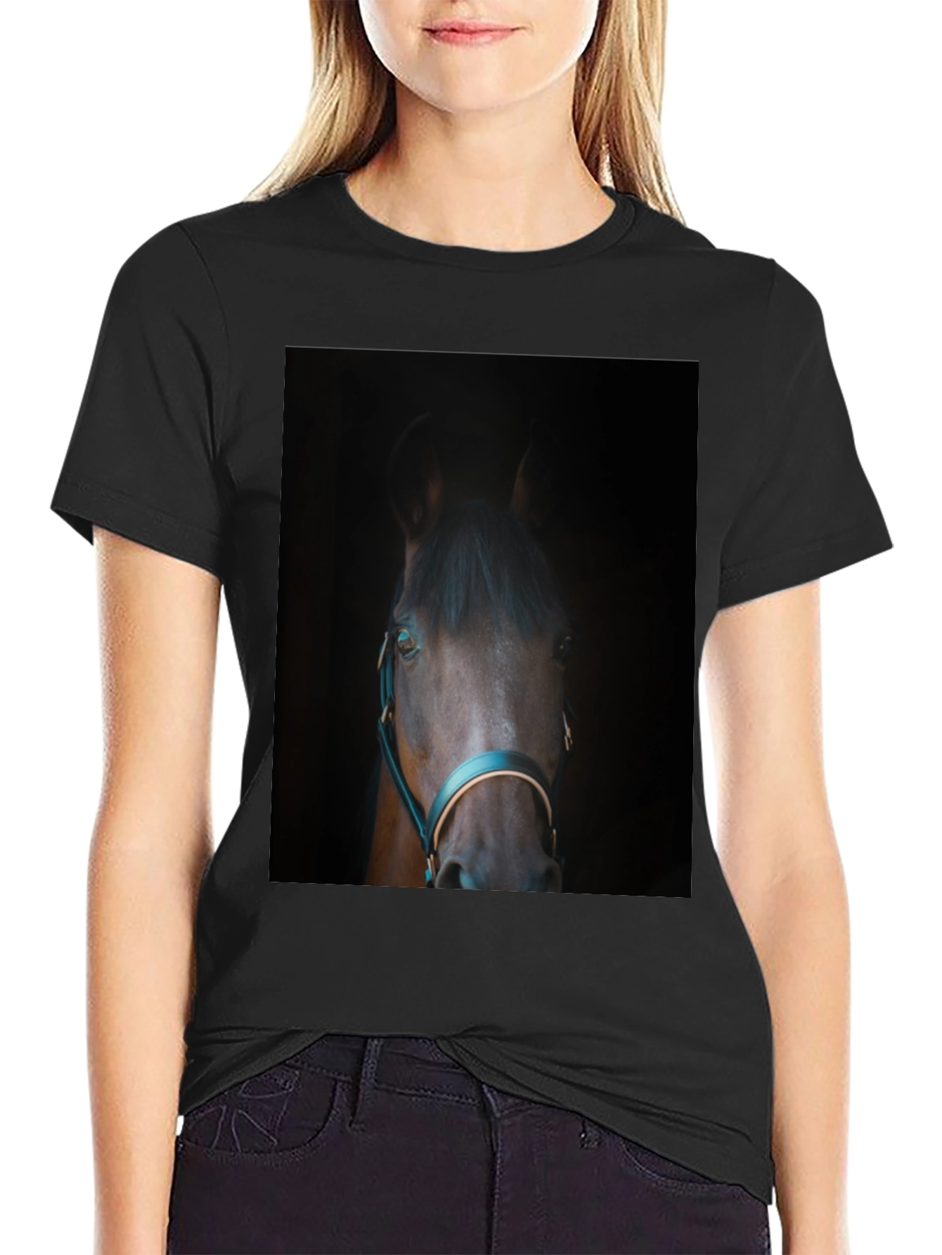 Horse Portrait Black T-Shirt - Equestrian Style