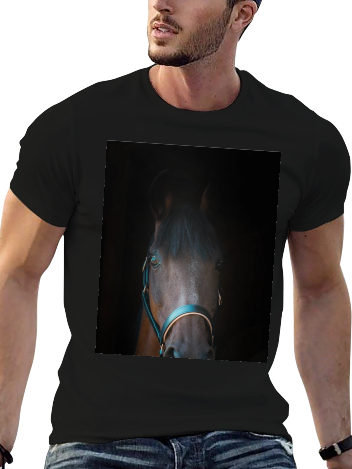 Horse Portrait Black T-Shirt - Equestrian Style