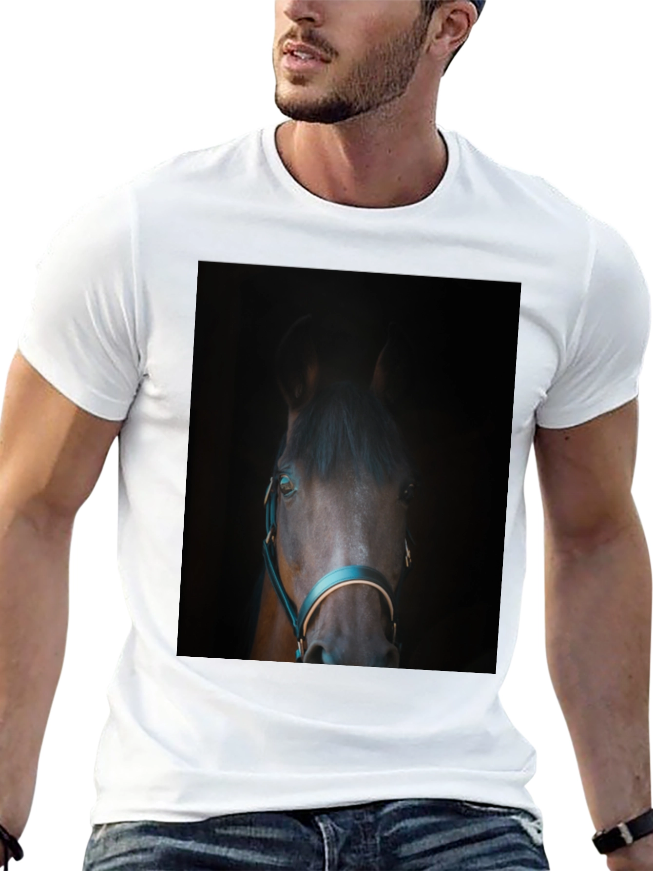 Horse Portrait Black T-Shirt - Equestrian Style