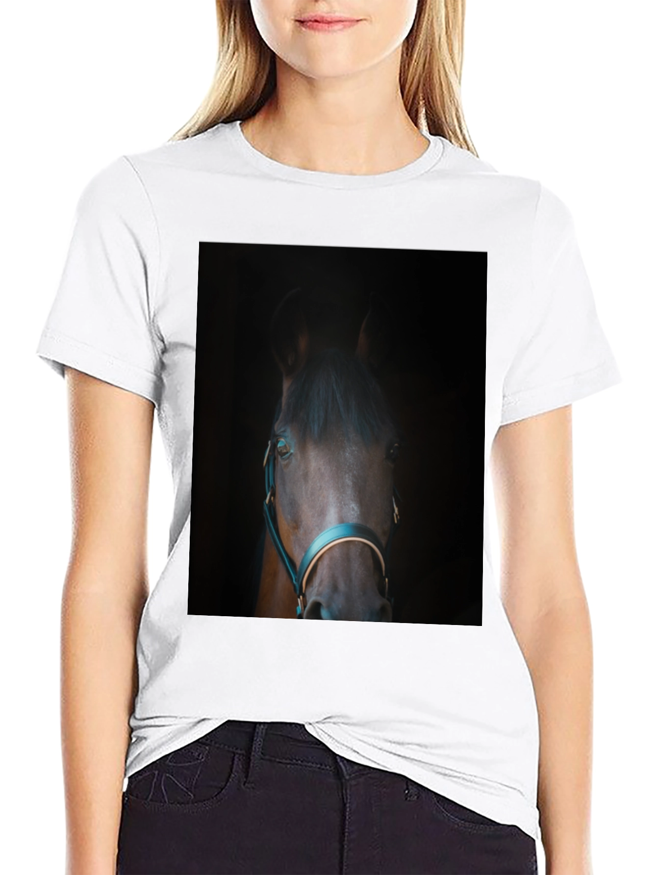 Horse Portrait Black T-Shirt - Equestrian Style