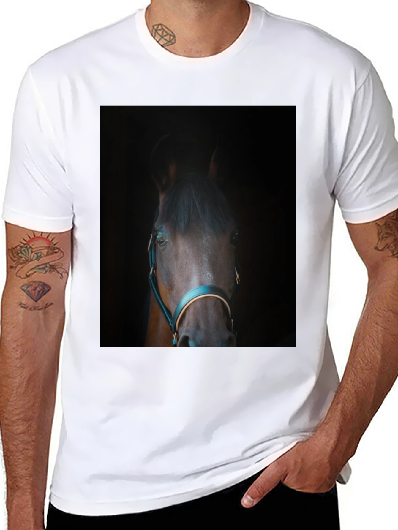 Horse Portrait Black T-Shirt - Equestrian Style