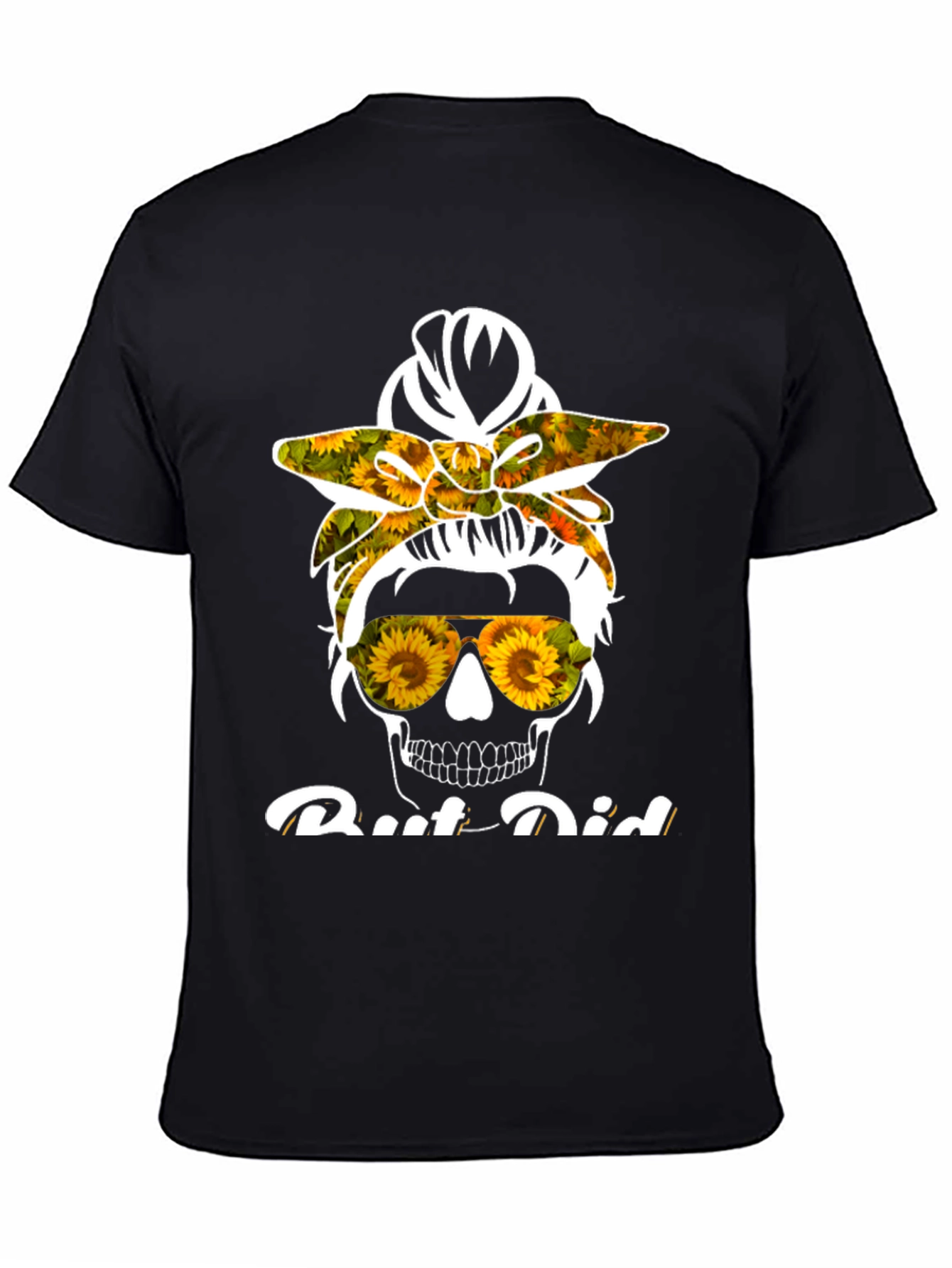 Sunflower Skull Messy Bun T-Shirt