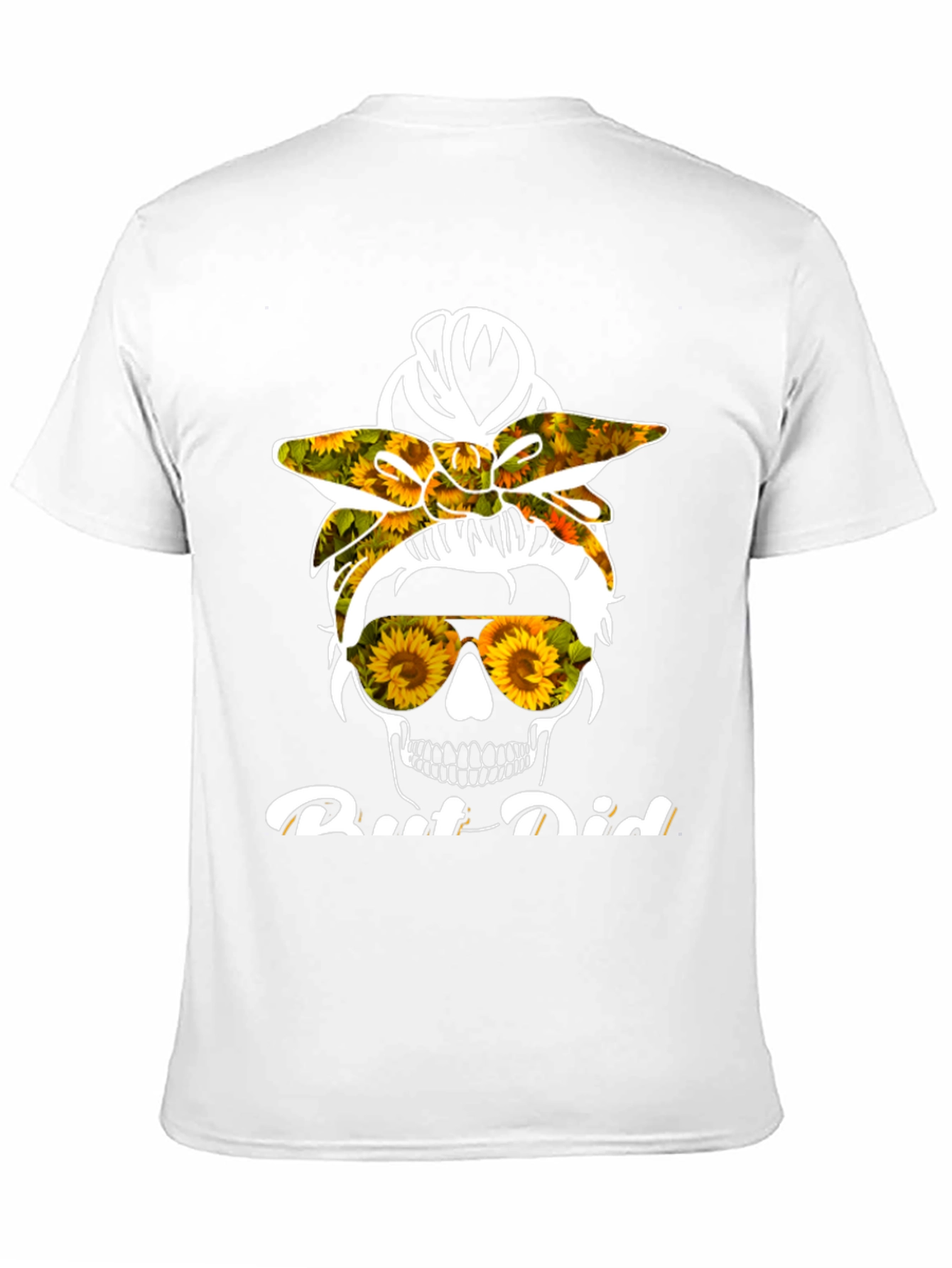 Sunflower Skull Messy Bun T-Shirt