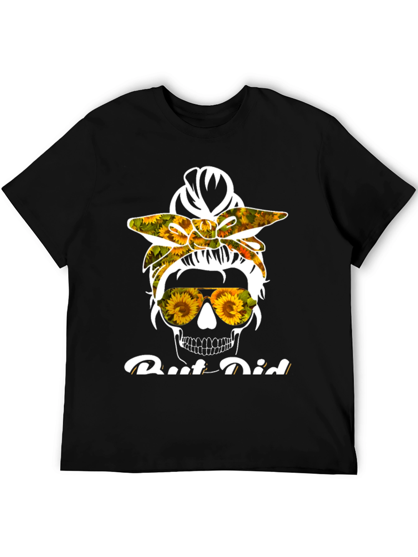 Sunflower Skull Messy Bun T-Shirt