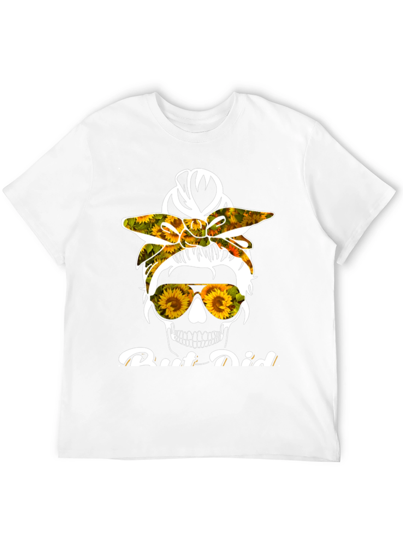 Sunflower Skull Messy Bun T-Shirt