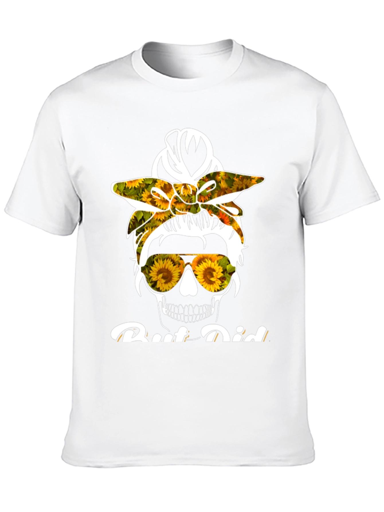 Sunflower Skull Messy Bun T-Shirt