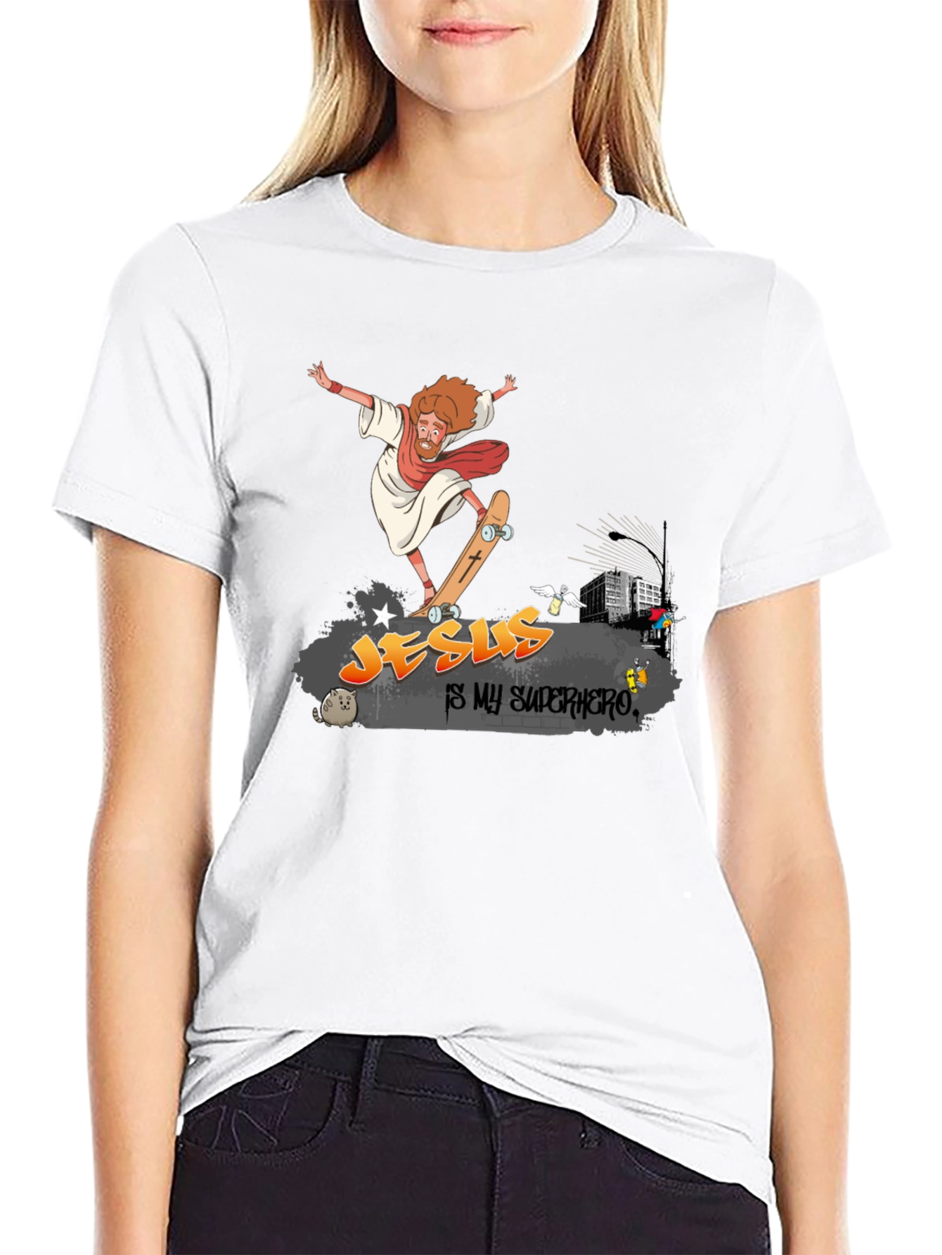 Jesus Skateboard Graphic Black Tee