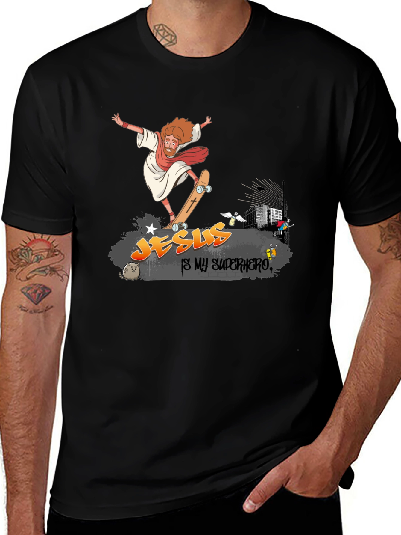 Jesus Skateboard Graphic Black Tee