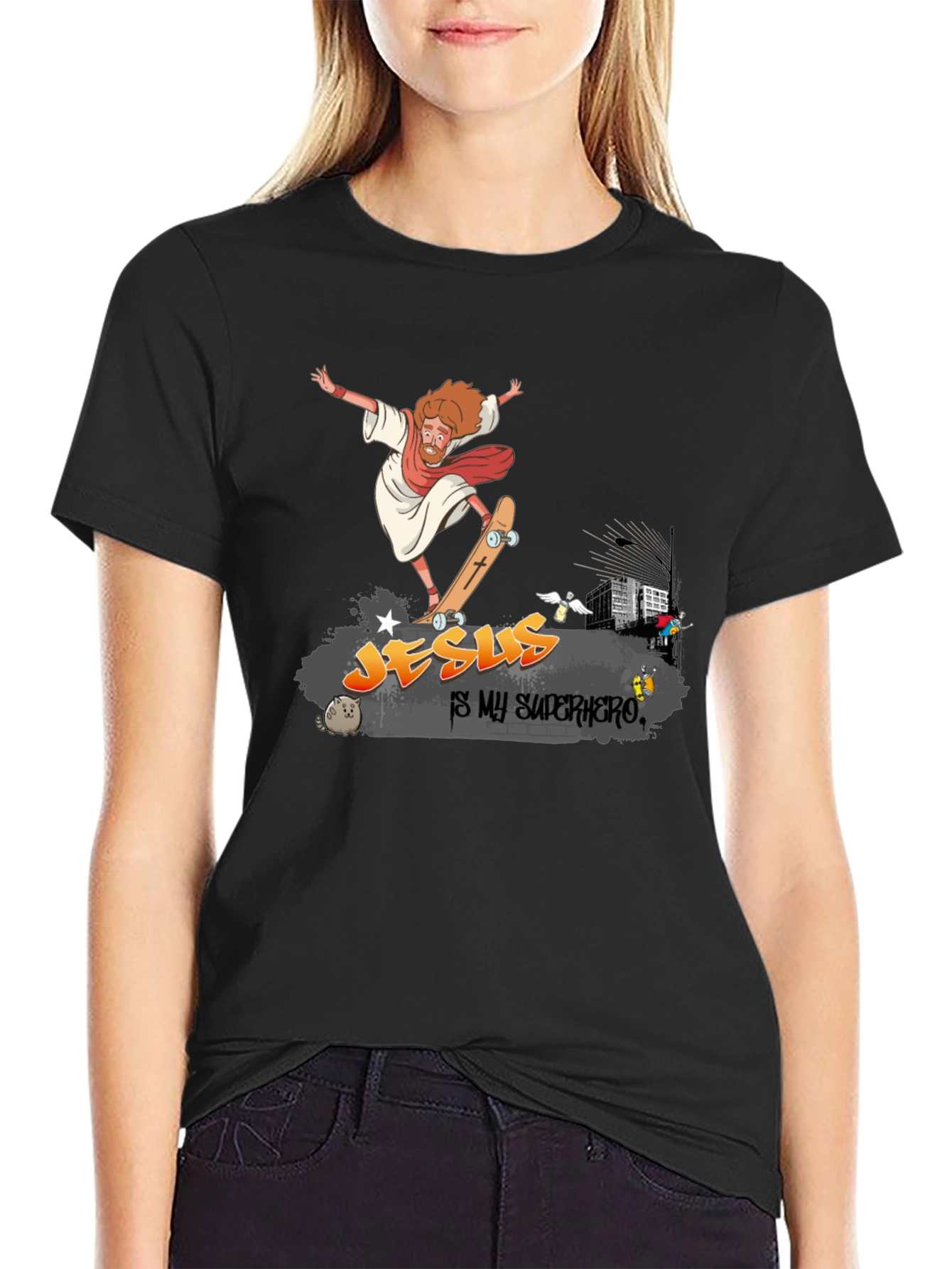 Jesus Skateboard Graphic Black Tee