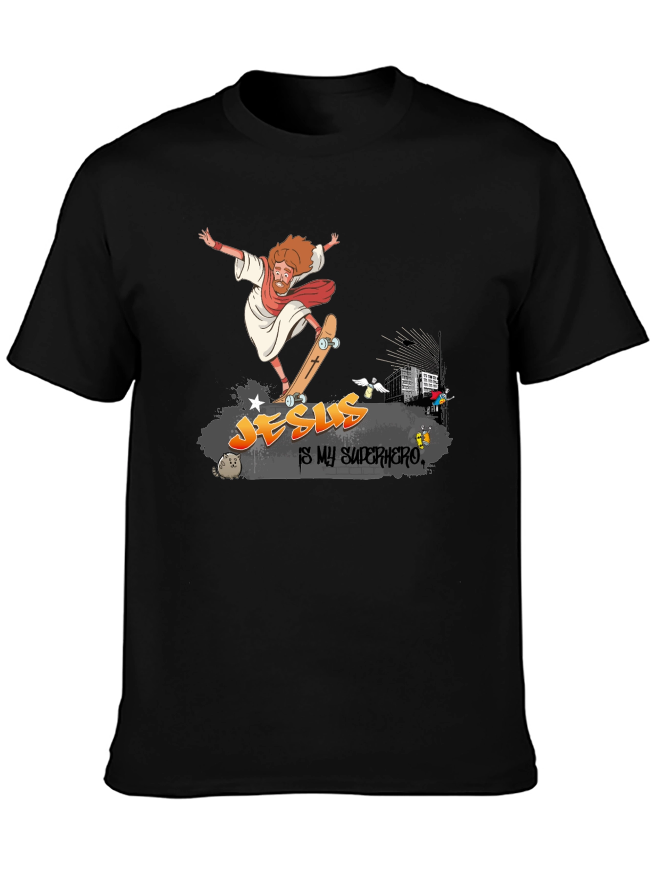 Jesus Skateboard Graphic Black Tee