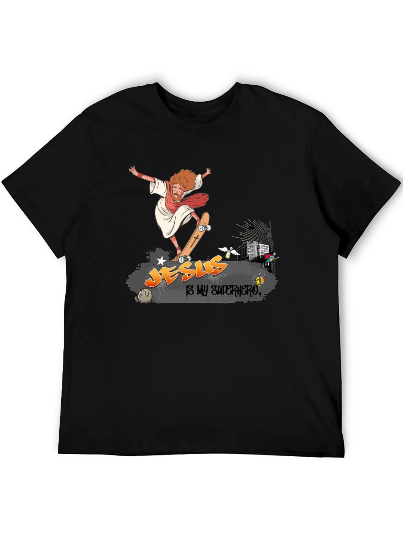 Jesus Skateboard Graphic Black Tee