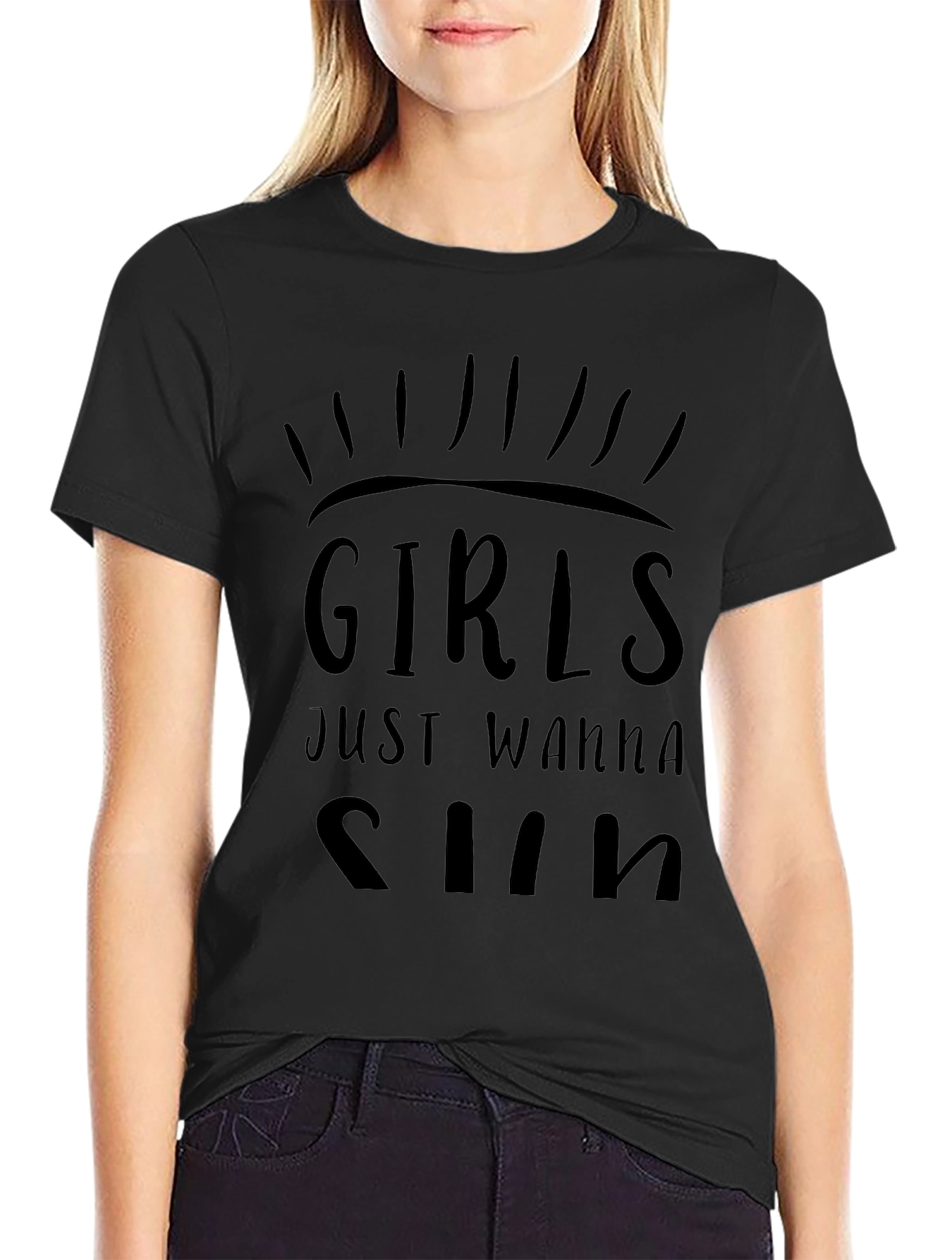 Girls Just Wanna Sun Graphic T-Shirt - Black