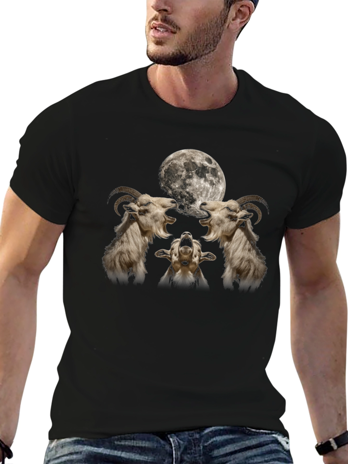 Goat Moon Howl T-Shirt - Black Graphic Tee