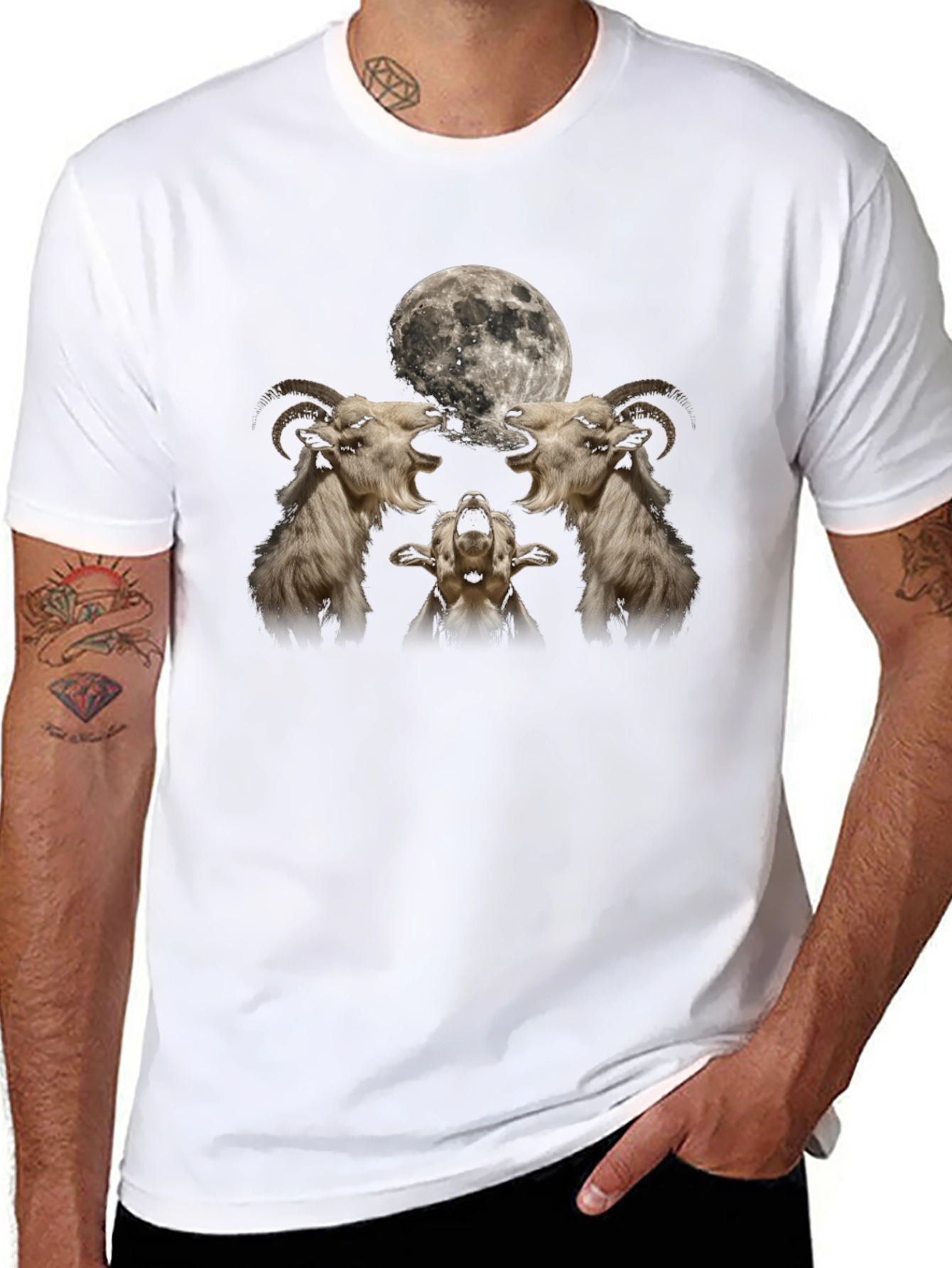 Goat Moon Howl T-Shirt - Black Graphic Tee
