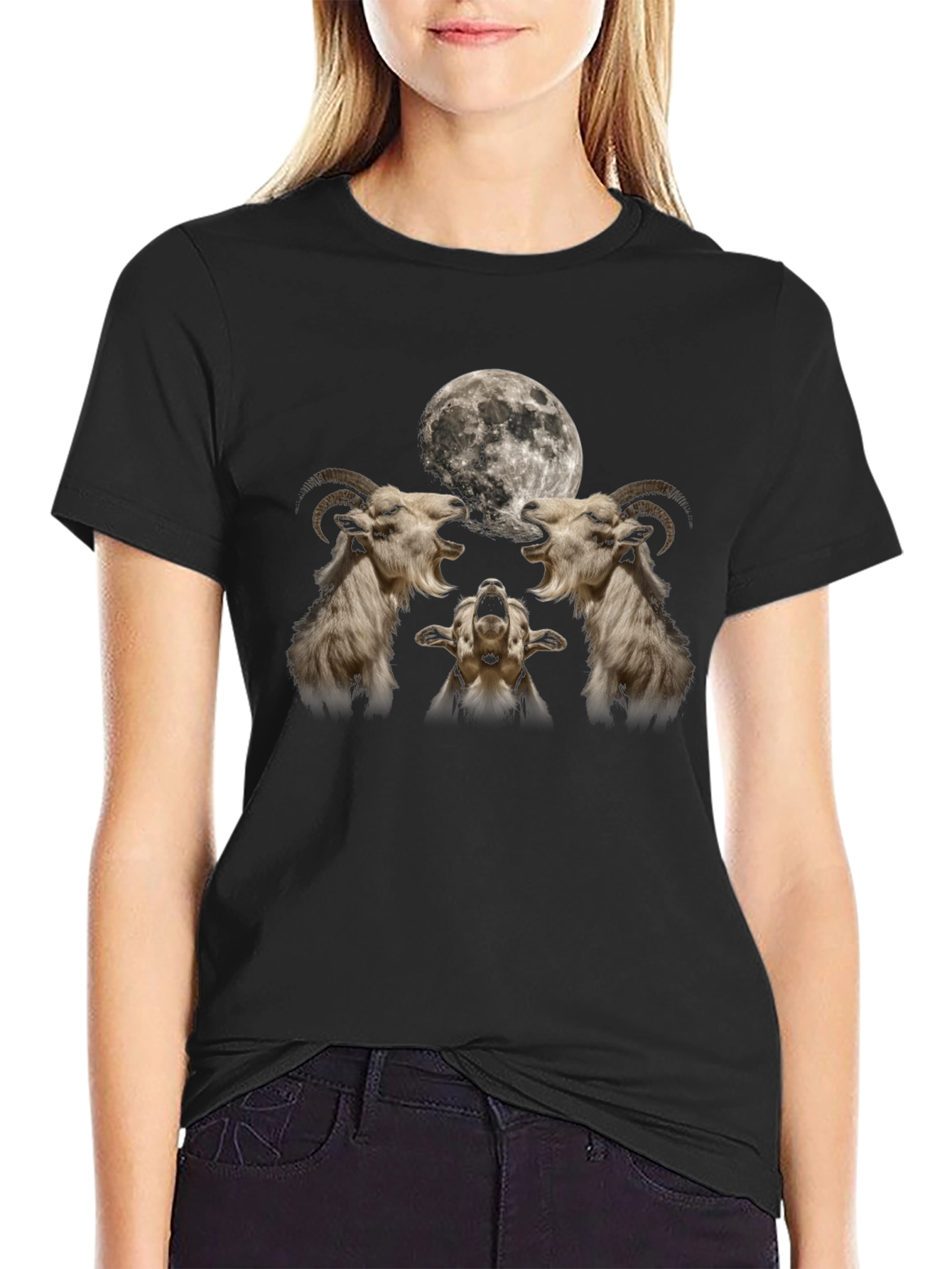Goat Moon Howl T-Shirt - Black Graphic Tee