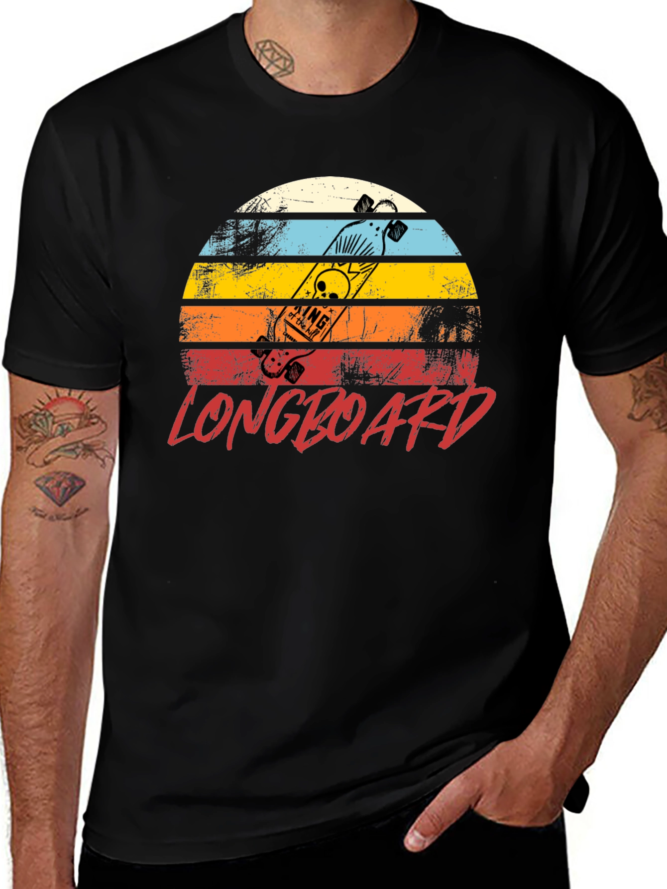 Retro Longboard Sunset Graphic T-Shirt
