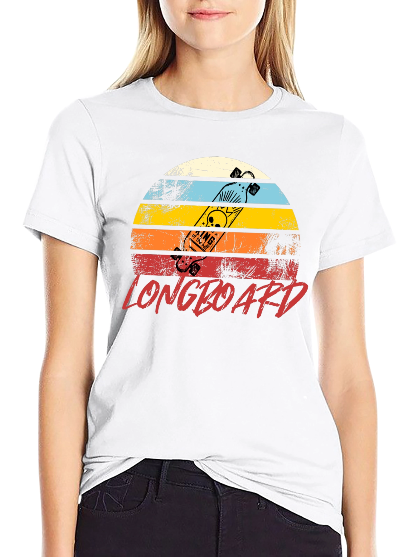 Retro Longboard Sunset Graphic T-Shirt
